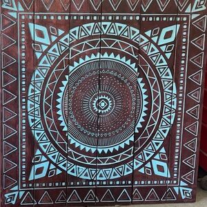 Geometric Mandala Wall Art in Brown and Blue
